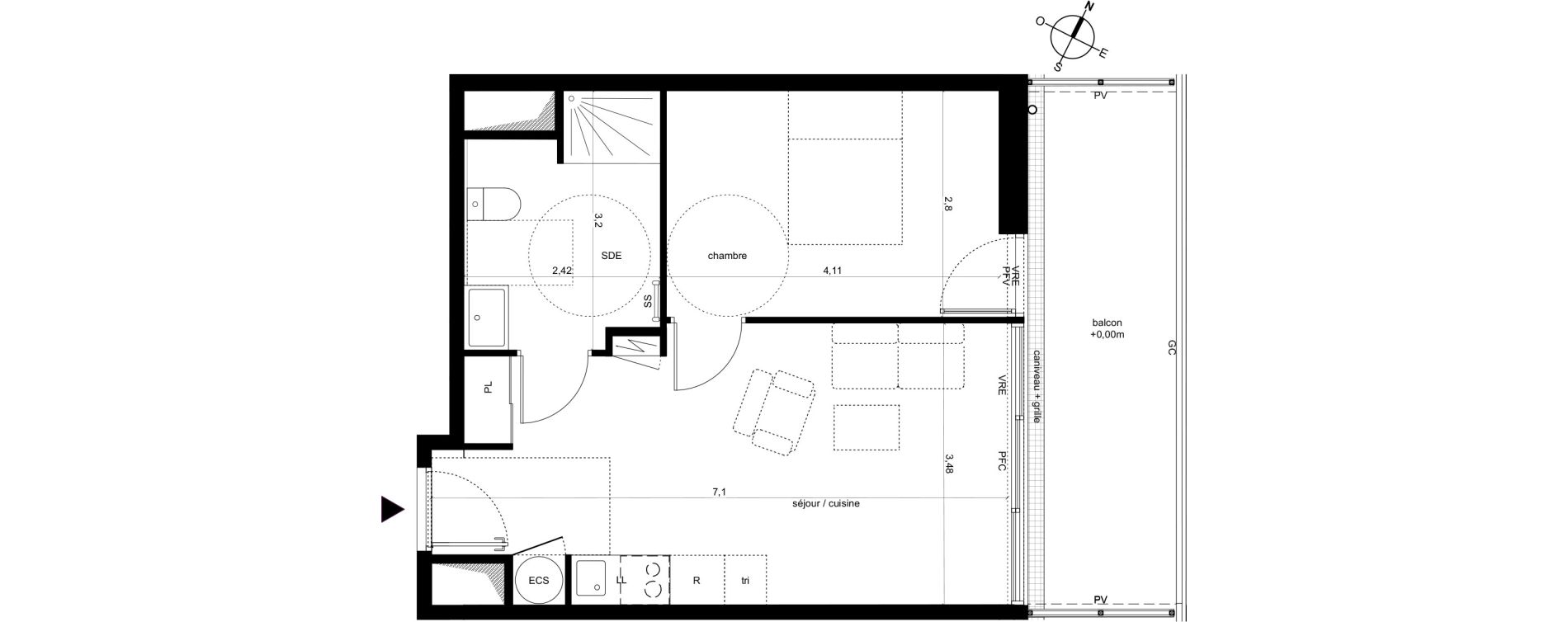 Appartement T2 de 40,85 m2 &agrave; Fleury-Les-Aubrais Centre