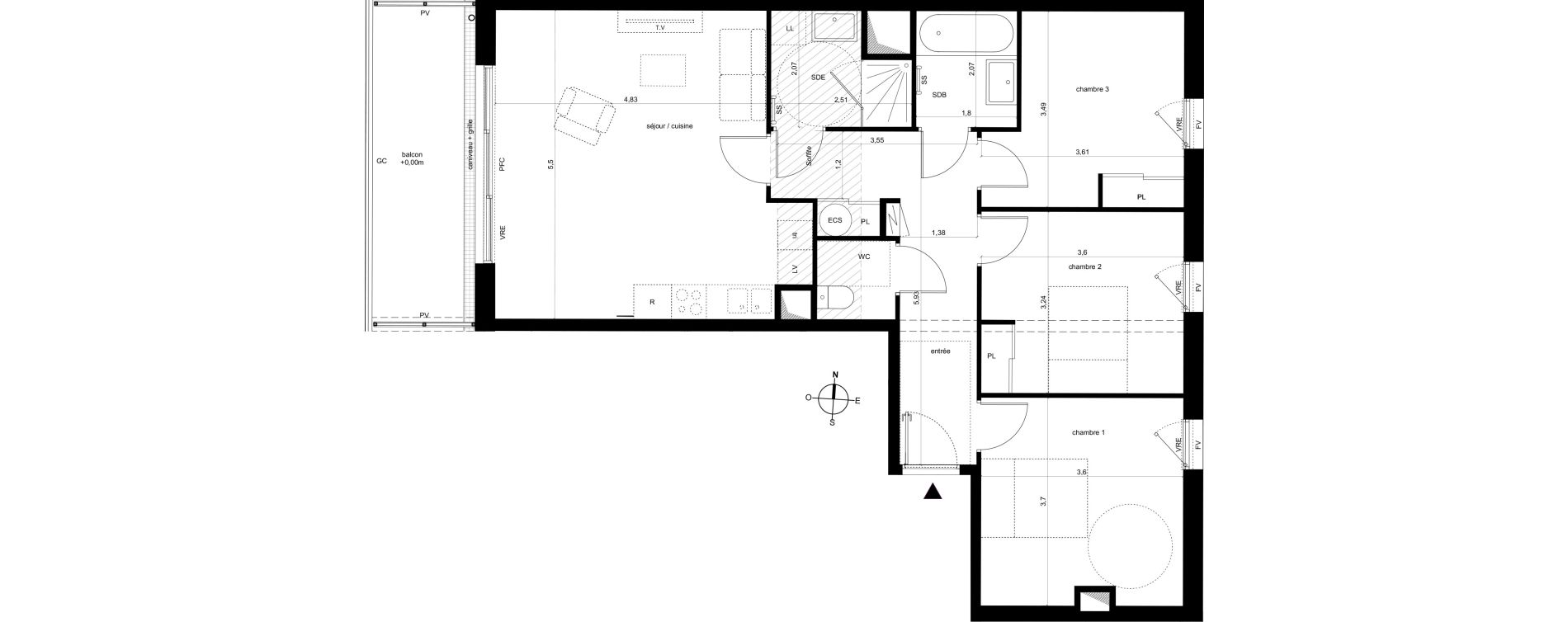 Appartement T4 de 85,66 m2 &agrave; Fleury-Les-Aubrais Centre