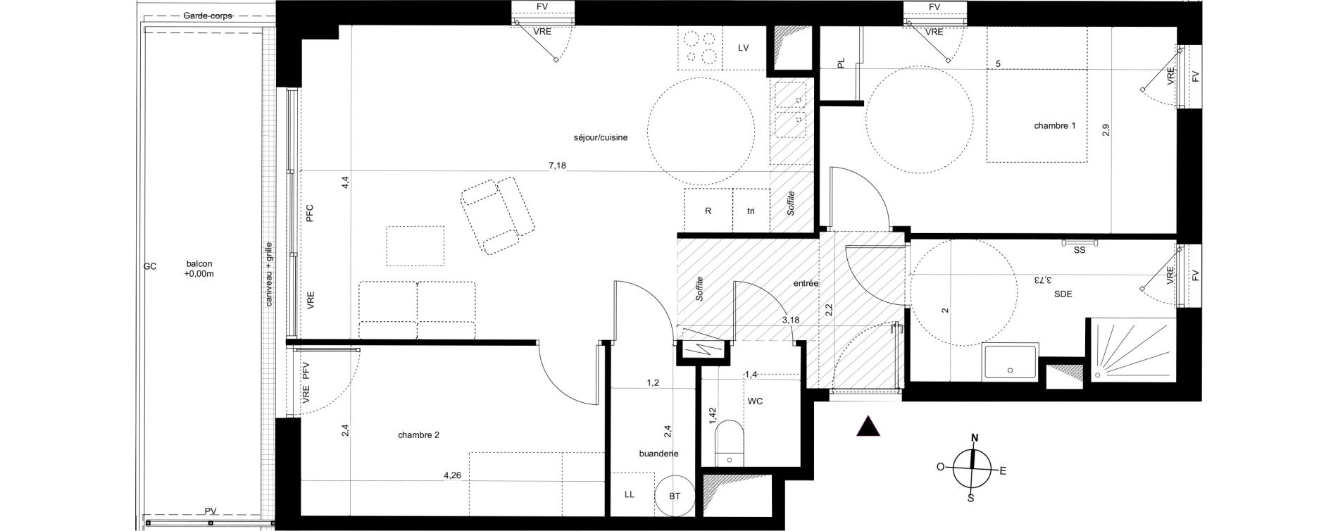 Appartement T3 de 70,07 m2 &agrave; Fleury-Les-Aubrais Centre