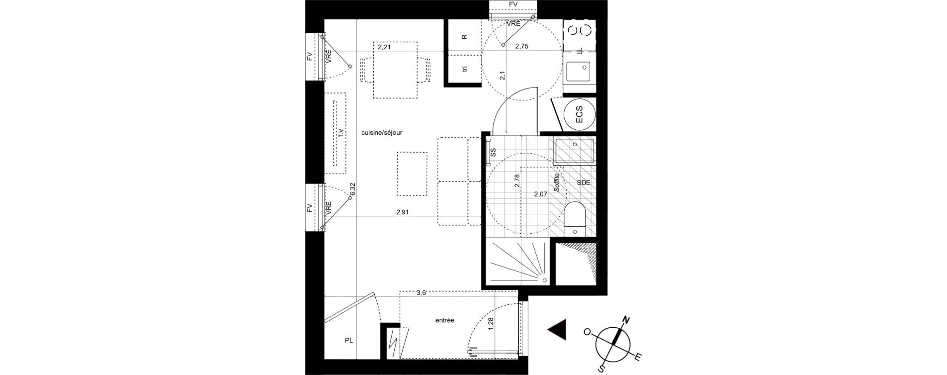 Appartement T1 de 28,39 m2 &agrave; Fleury-Les-Aubrais Centre