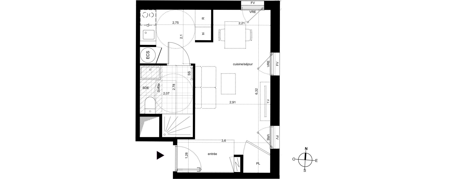 Appartement T1 de 28,39 m2 &agrave; Fleury-Les-Aubrais Centre