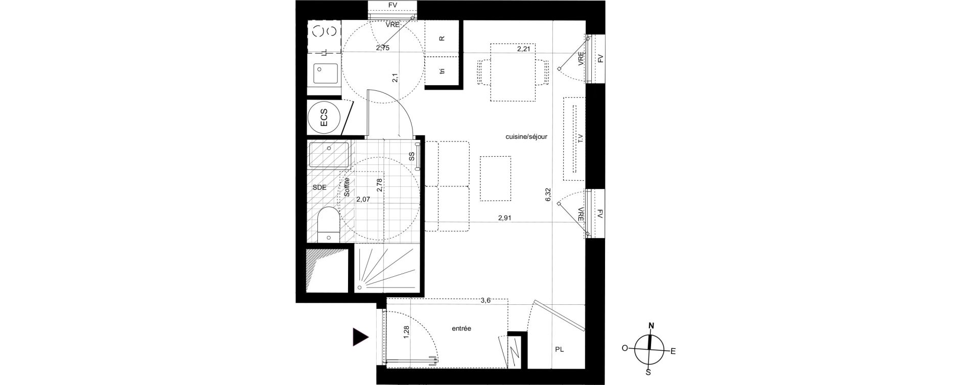 Appartement T1 de 28,39 m2 &agrave; Fleury-Les-Aubrais Centre