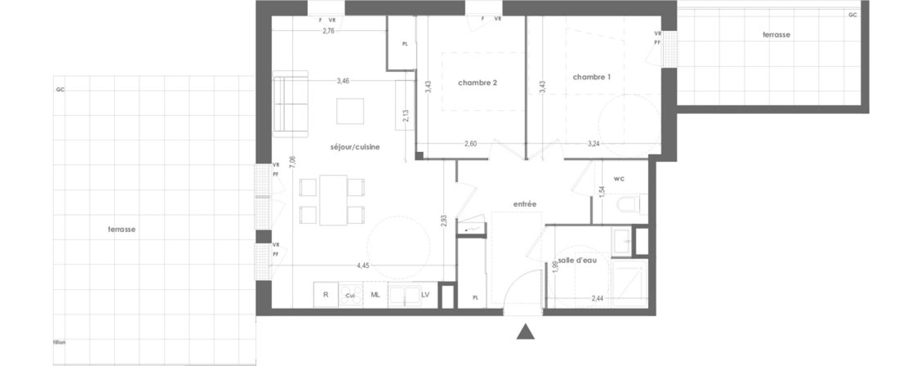 Appartement T3 de 63,22 m2 &agrave; Ingr&eacute; Jardins du bourg
