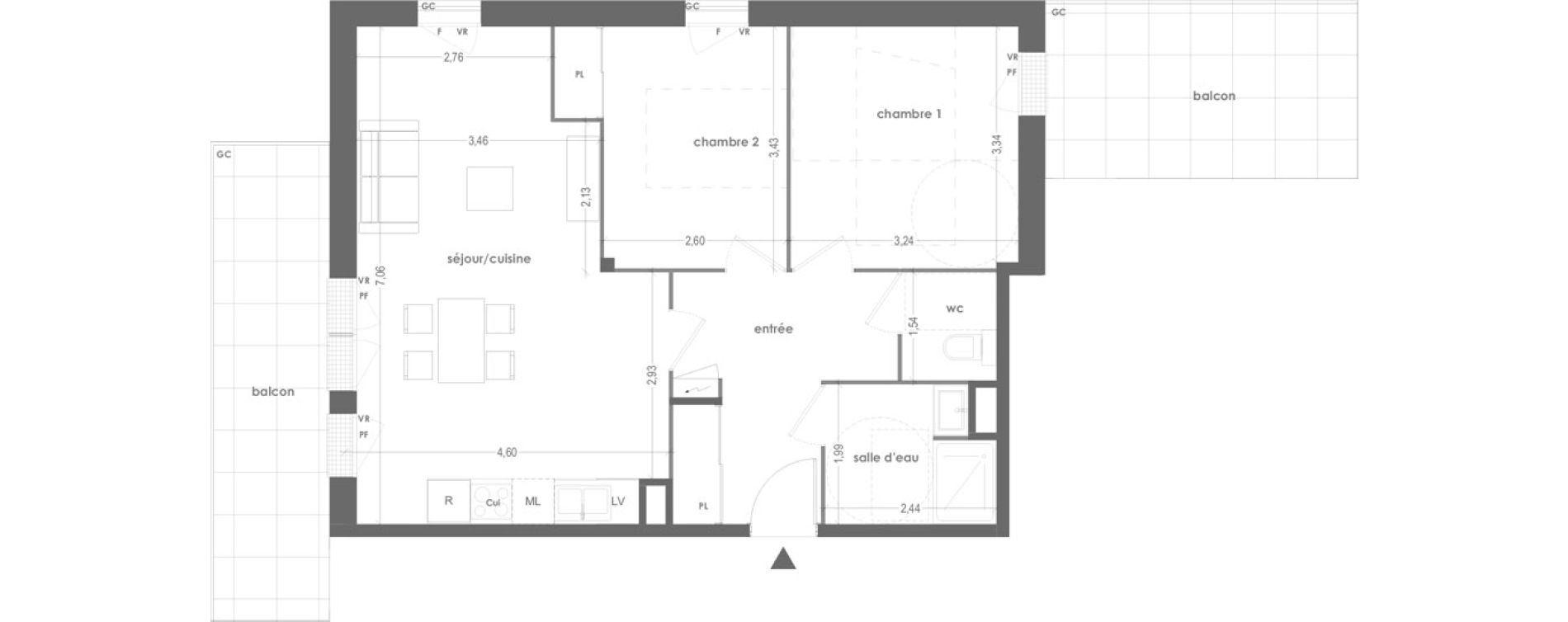 Appartement T3 de 63,22 m2 &agrave; Ingr&eacute; Jardins du bourg