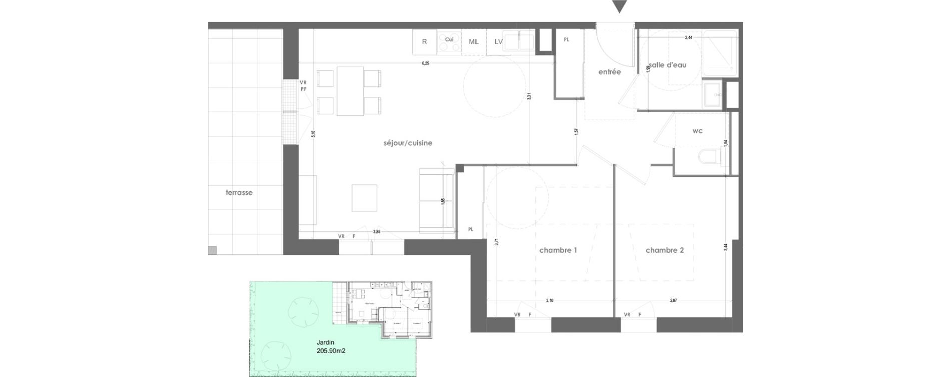 Appartement T3 de 65,01 m2 &agrave; Ingr&eacute; Jardins du bourg