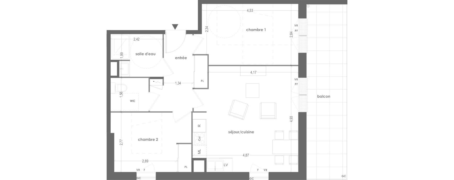 Appartement T3 de 59,89 m2 &agrave; Ingr&eacute; Jardins du bourg