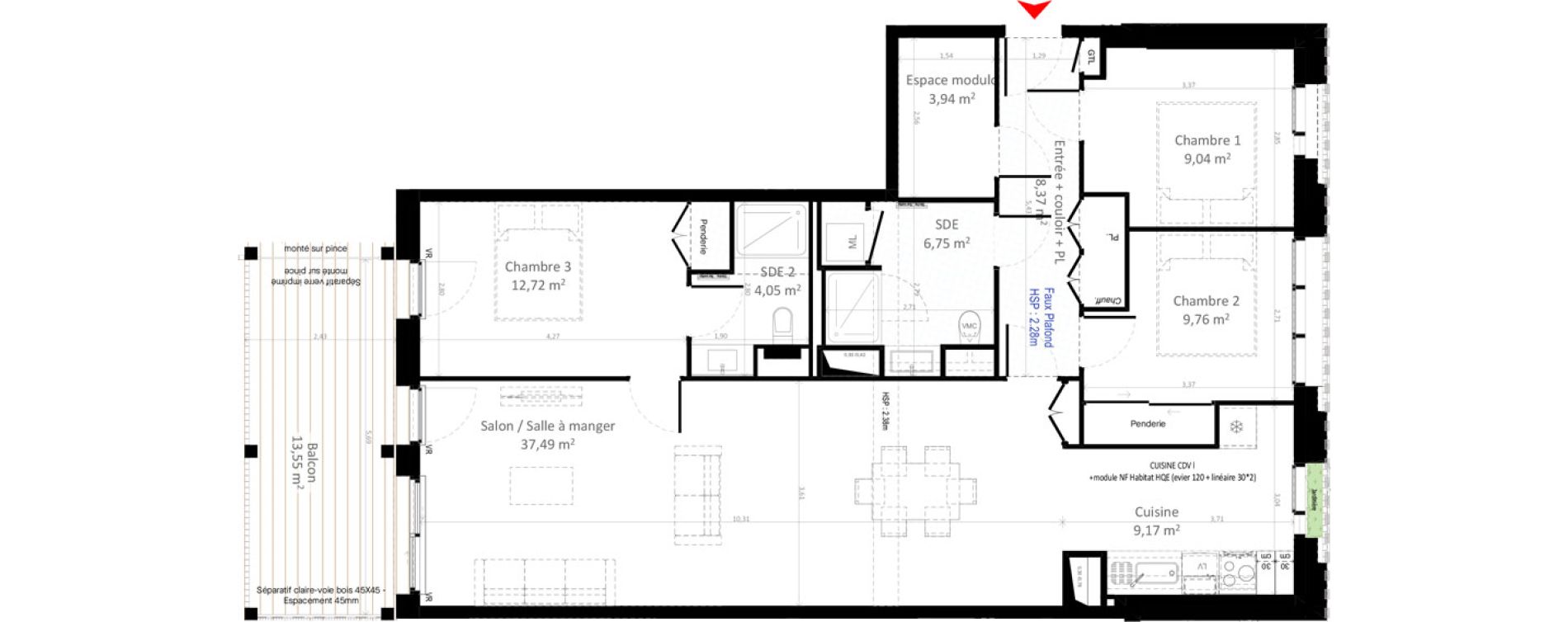 Appartement T4 de 101,29 m2 &agrave; Olivet Centre