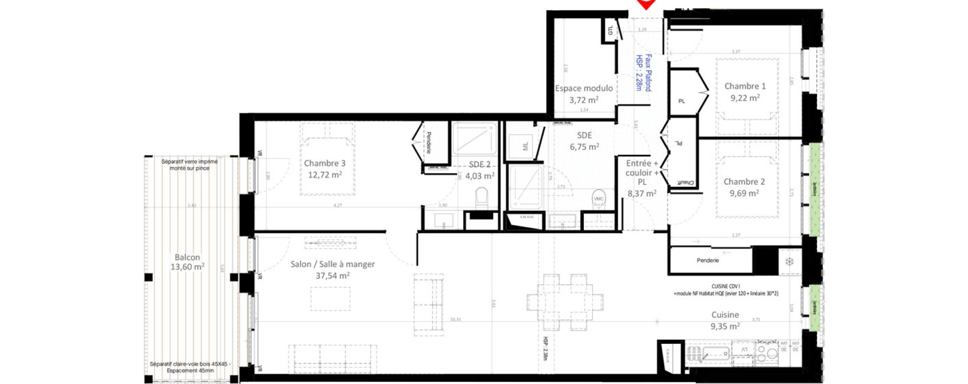 Appartement T4 de 101,39 m2 &agrave; Olivet Centre