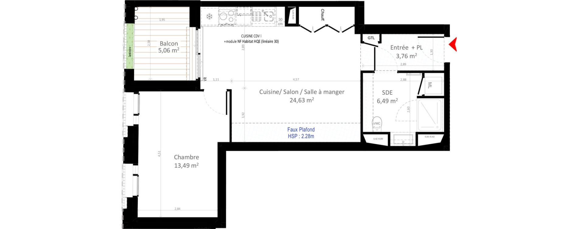 Appartement T2 de 48,37 m2 &agrave; Olivet Centre