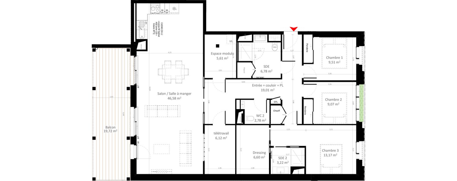 Appartement T5 de 128,45 m2 &agrave; Olivet Centre