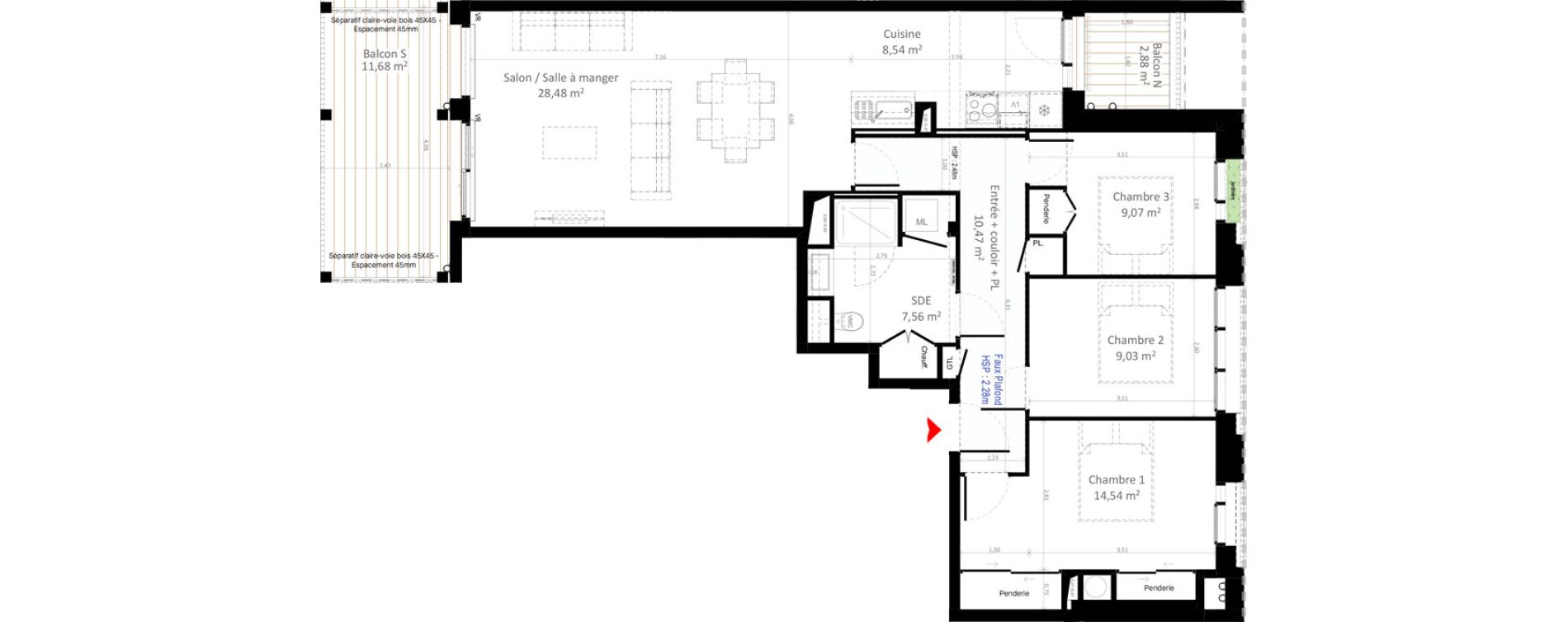 Appartement T4 de 87,69 m2 &agrave; Olivet Centre