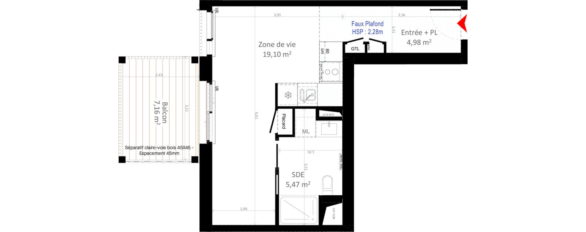 Appartement T1 de 29,55 m2 &agrave; Olivet Centre