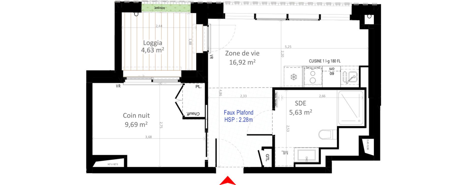 Appartement T1 de 32,24 m2 &agrave; Olivet Centre