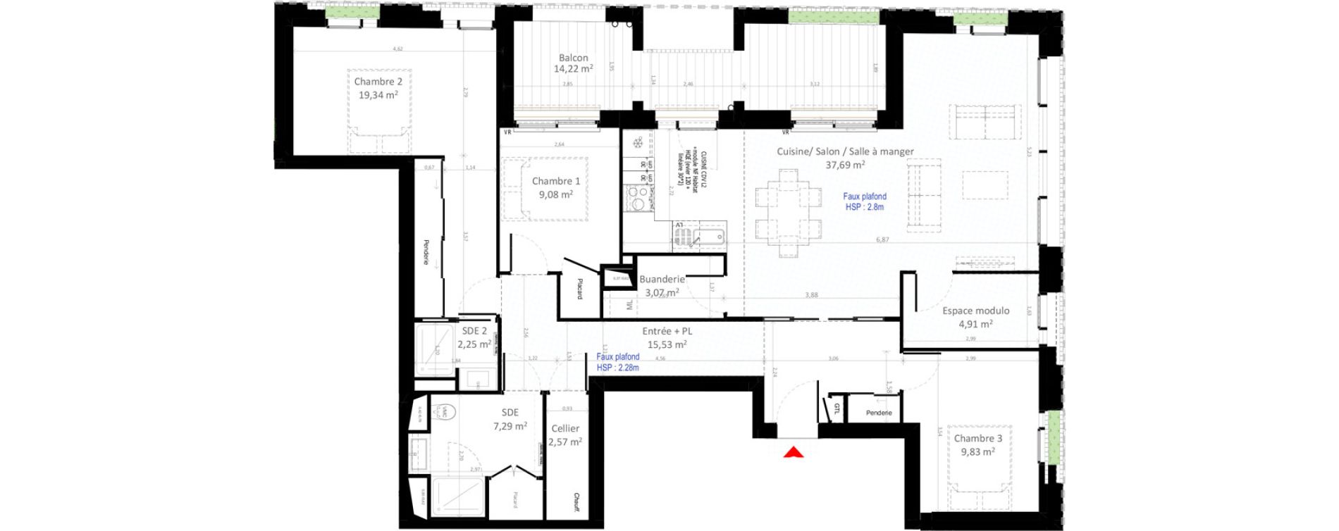Appartement T4 de 111,56 m2 &agrave; Olivet Centre