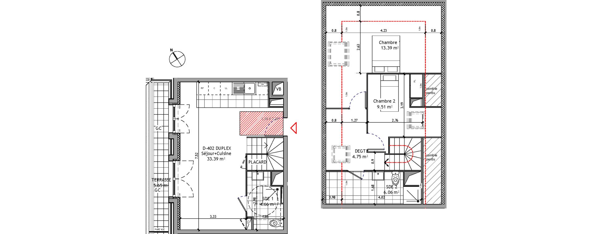 Duplex T3 de 71,76 m2 &agrave; Orl&eacute;ans Ch&acirc;teaudun - dunois - faubourg bannier