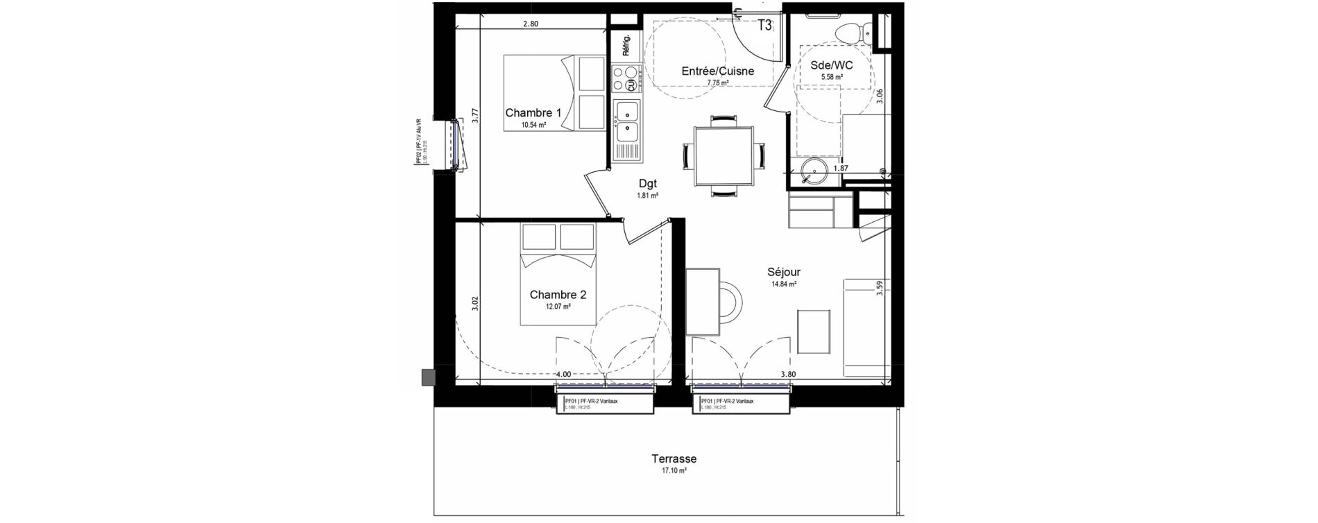 Appartement T3 meubl&eacute; de 52,60 m2 &agrave; Orl&eacute;ans Sud