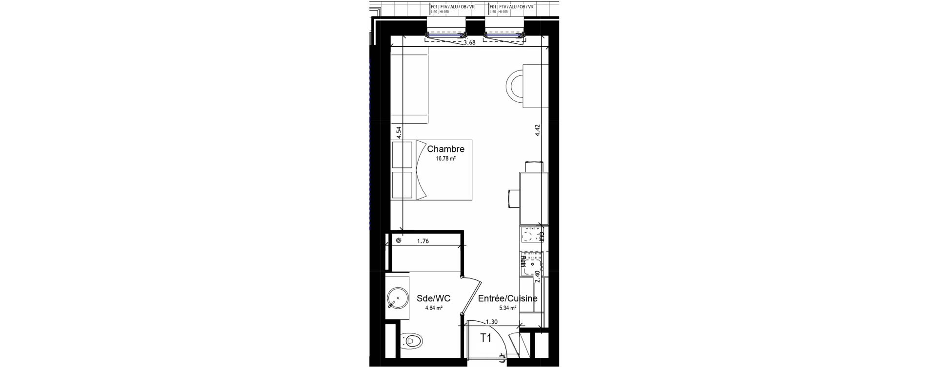 Appartement T1 meubl&eacute; de 26,76 m2 &agrave; Orl&eacute;ans Sud