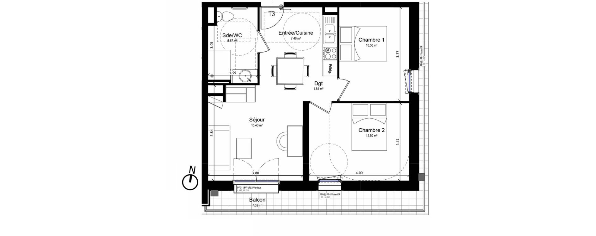 Appartement T3 meubl&eacute; de 53,42 m2 &agrave; Orl&eacute;ans Sud