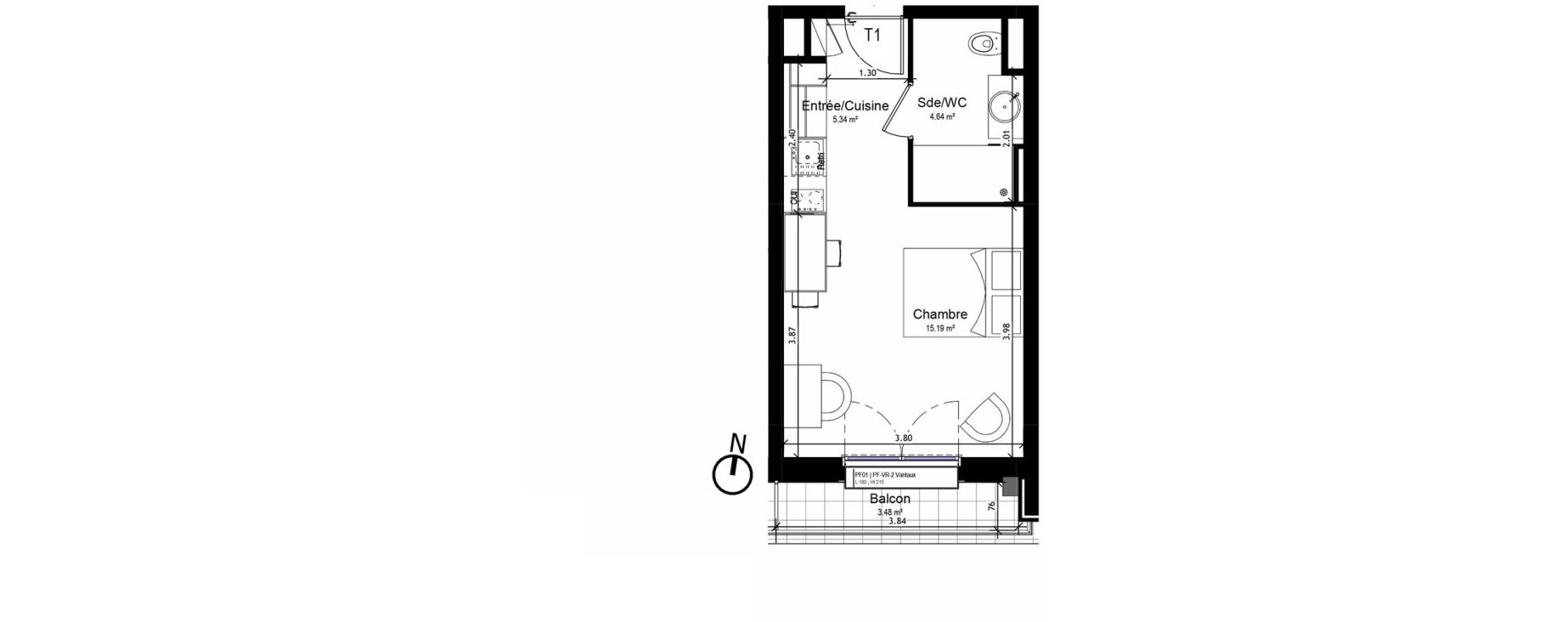 Appartement T1 meubl&eacute; de 25,18 m2 &agrave; Orl&eacute;ans Sud