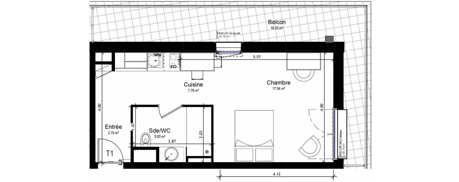 Appartement T1 meubl&eacute; de 33,08 m2 &agrave; Orl&eacute;ans Sud