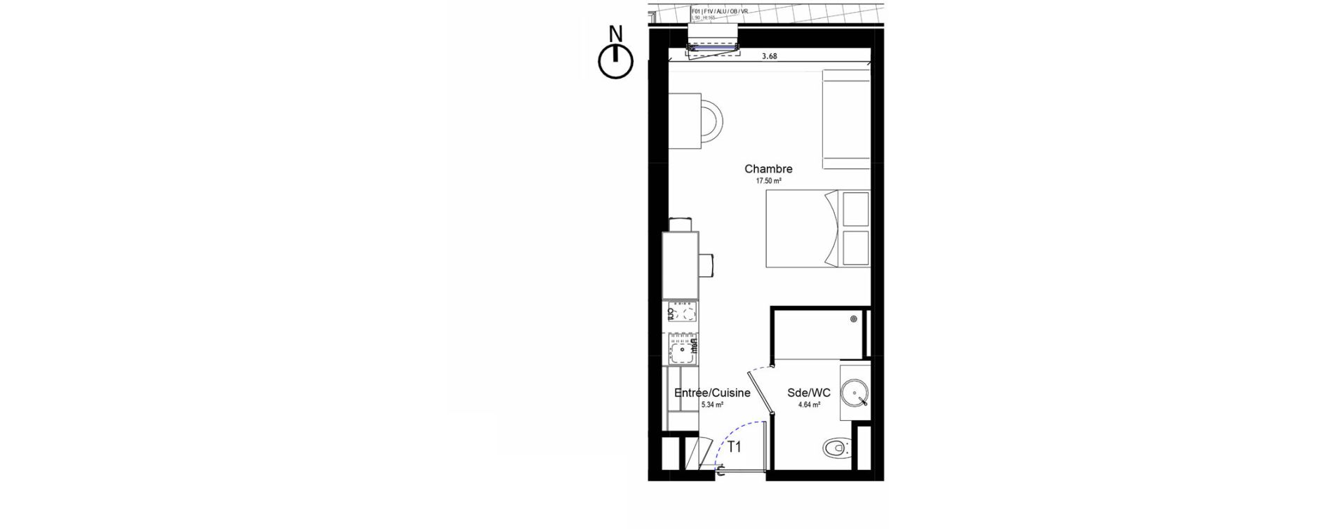 Appartement T1 meubl&eacute; de 27,48 m2 &agrave; Orl&eacute;ans Sud