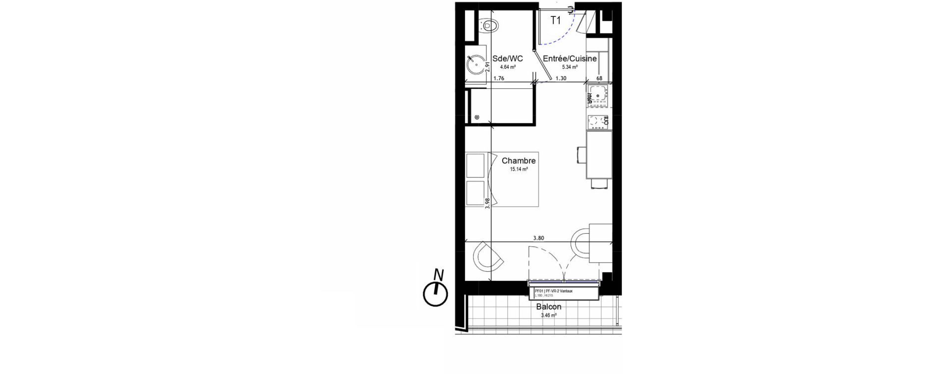 Appartement T1 meubl&eacute; de 25,12 m2 &agrave; Orl&eacute;ans Sud
