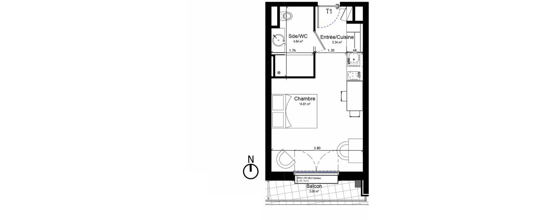 Appartement T1 meubl&eacute; de 24,79 m2 &agrave; Orl&eacute;ans Sud