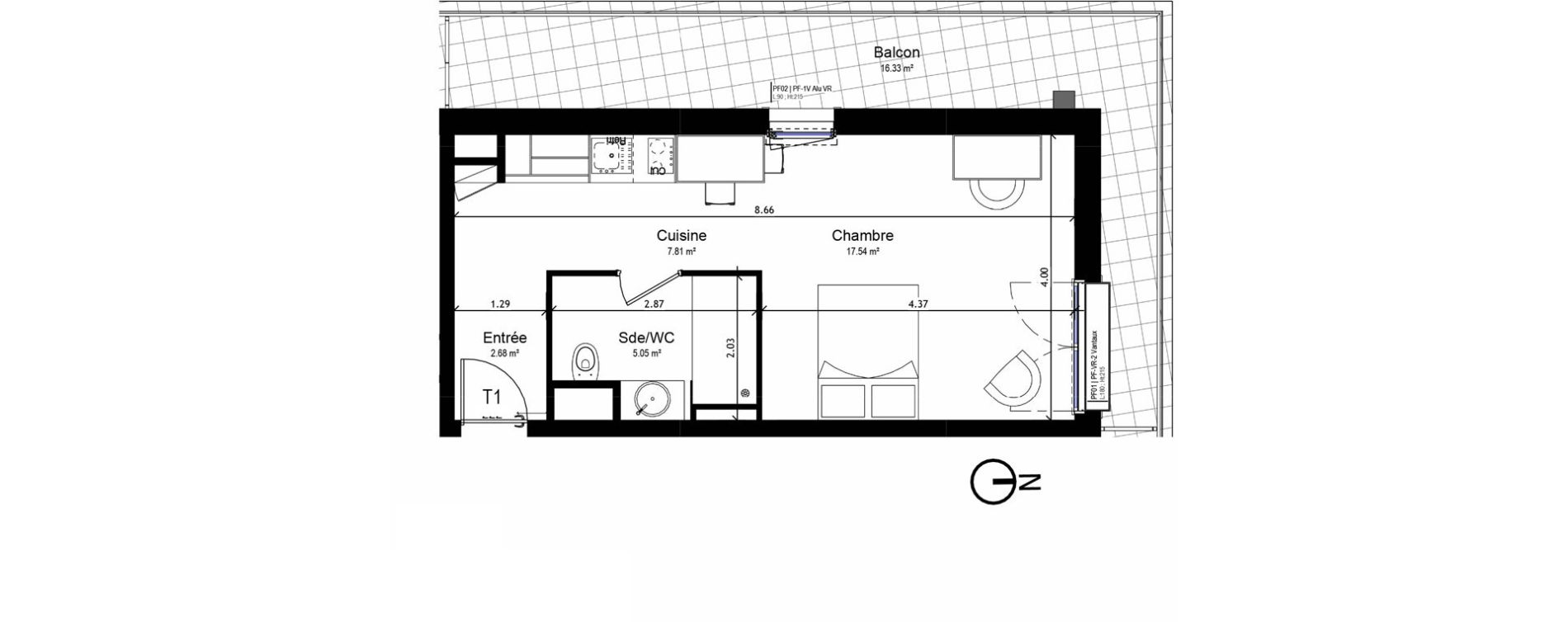 Appartement T1 meubl&eacute; de 33,08 m2 &agrave; Orl&eacute;ans Sud
