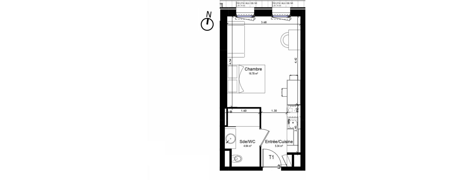 Appartement T1 meubl&eacute; de 26,76 m2 &agrave; Orl&eacute;ans Sud