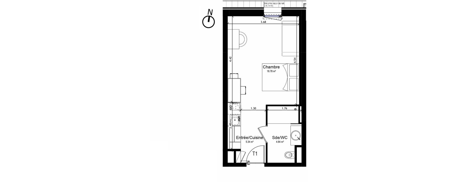 Appartement T1 meubl&eacute; de 26,76 m2 &agrave; Orl&eacute;ans Sud