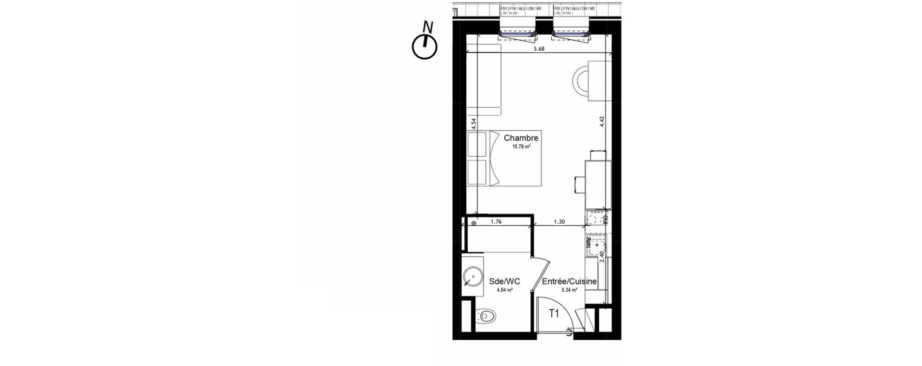 Appartement T1 meubl&eacute; de 26,76 m2 &agrave; Orl&eacute;ans Sud
