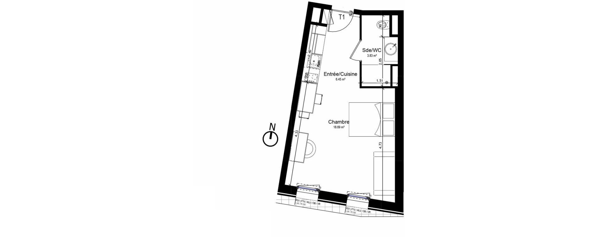 Appartement T1 meubl&eacute; de 28,97 m2 &agrave; Orl&eacute;ans Sud