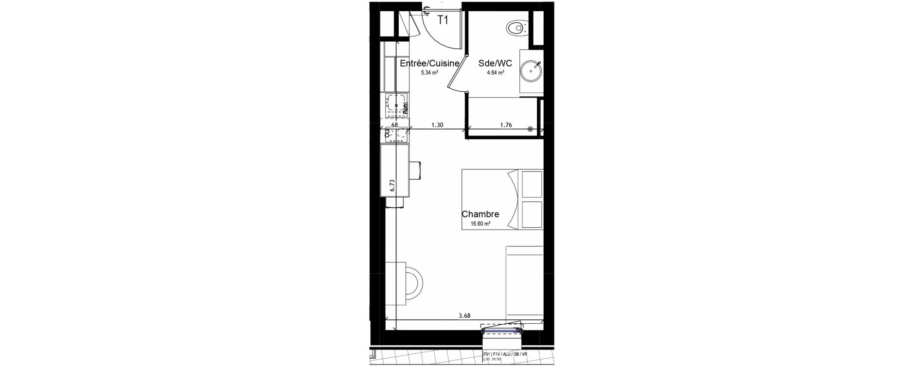 Appartement T1 meubl&eacute; de 26,59 m2 &agrave; Orl&eacute;ans Sud
