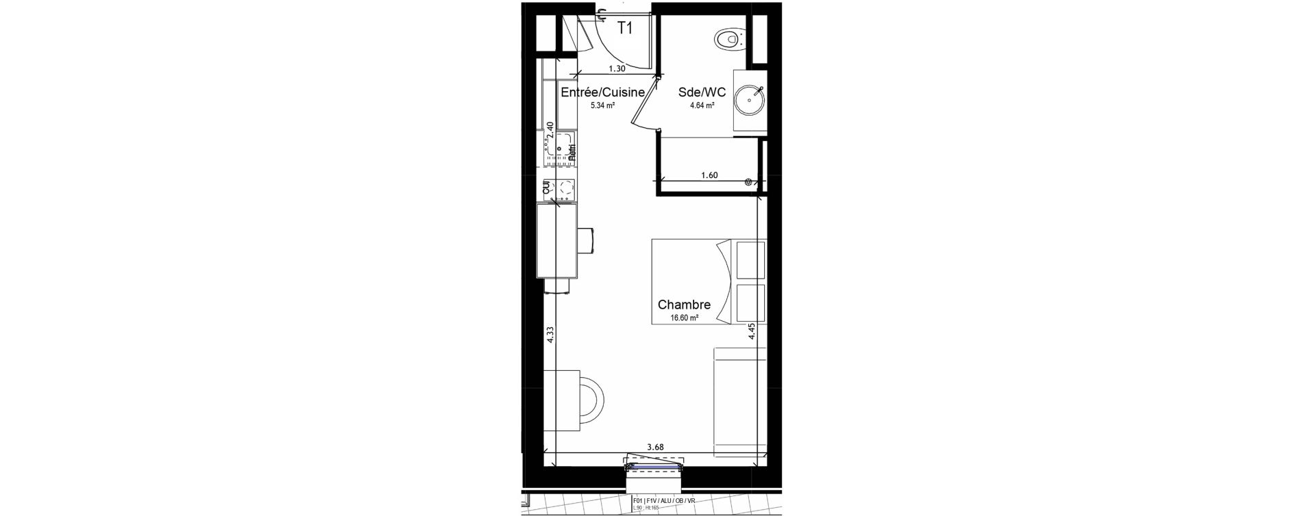 Appartement T1 meubl&eacute; de 26,59 m2 &agrave; Orl&eacute;ans Sud
