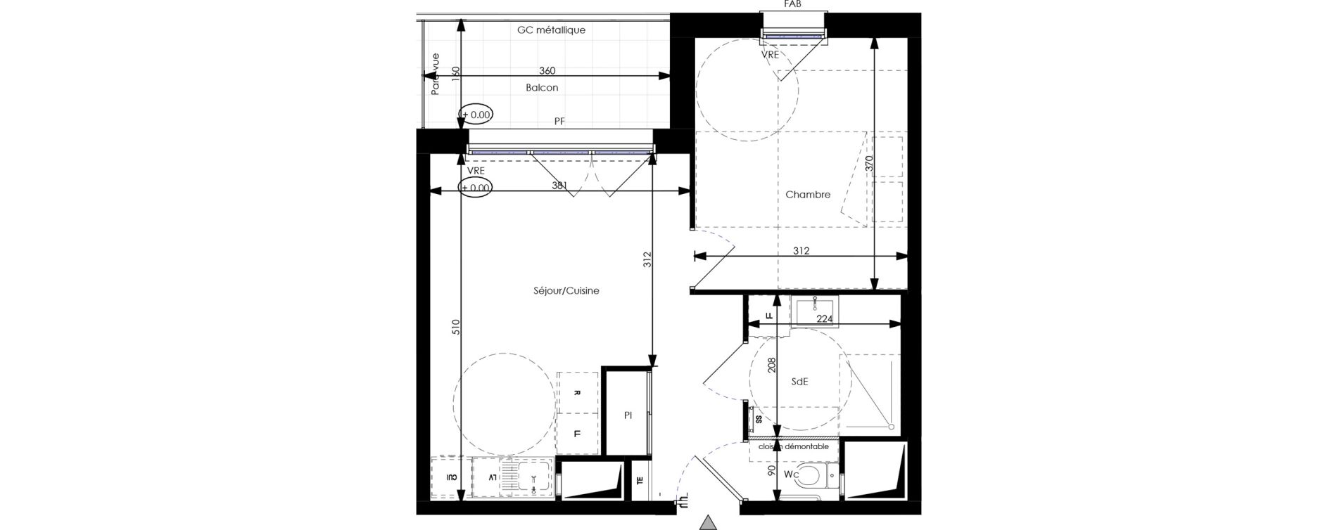 Appartement T2 de 38,30 m2 &agrave; Orl&eacute;ans Blossi&egrave;res - murlins - acacias