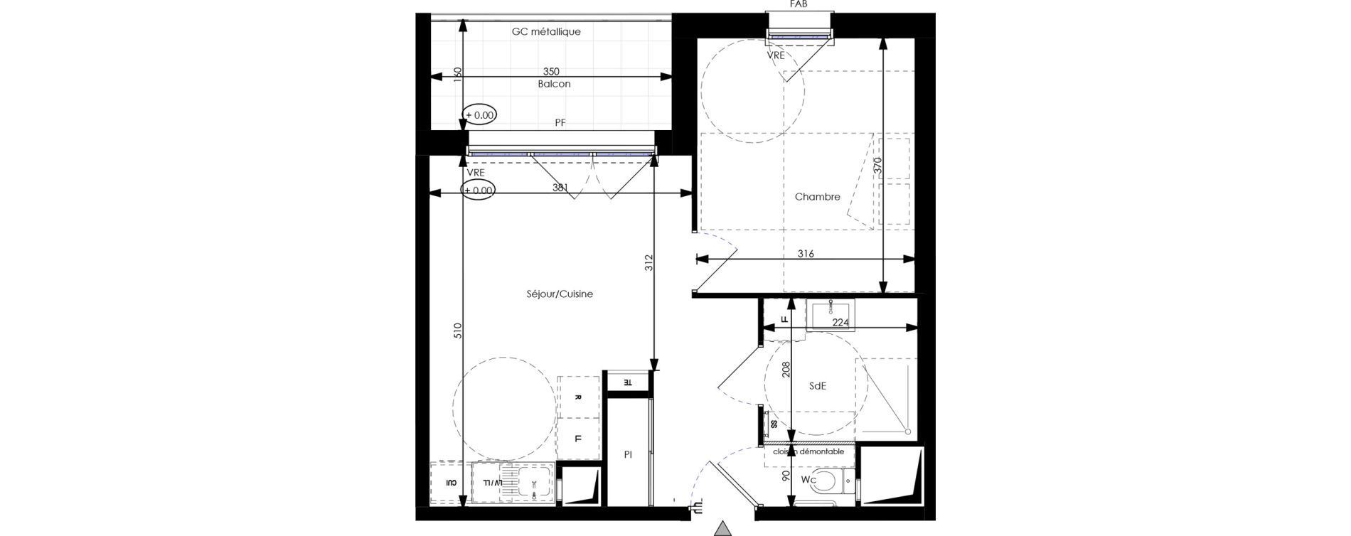 Appartement T2 de 39,22 m2 &agrave; Orl&eacute;ans Blossi&egrave;res - murlins - acacias