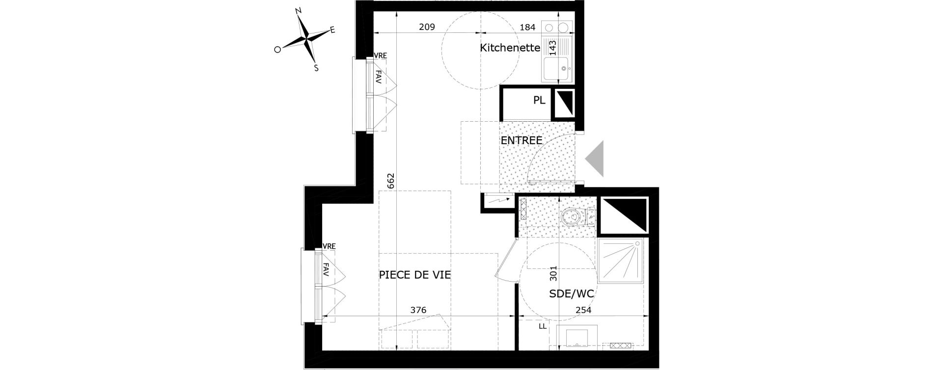 Appartement T1 de 31,40 m2 &agrave; Orl&eacute;ans Blossi&egrave;res - murlins - acacias