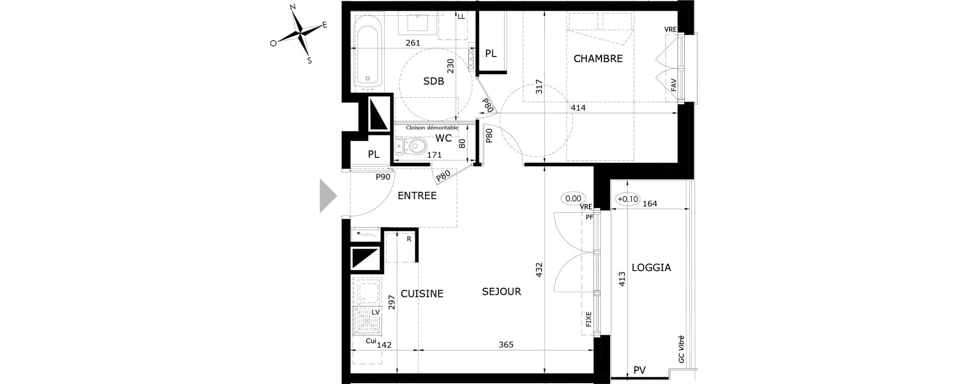 Appartement T2 de 41,50 m2 &agrave; Orl&eacute;ans Blossi&egrave;res - murlins - acacias