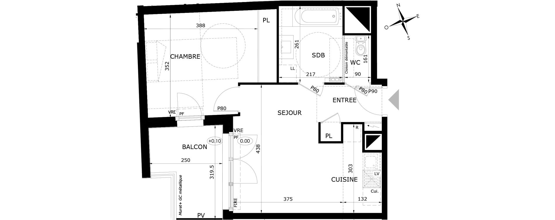 Appartement T2 de 42,50 m2 &agrave; Orl&eacute;ans Blossi&egrave;res - murlins - acacias