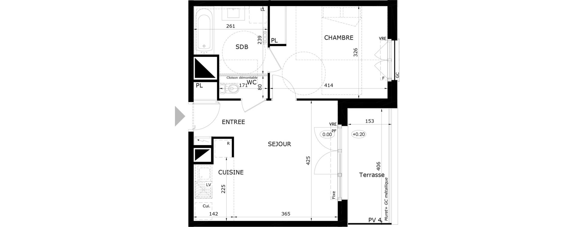 Appartement T2 de 41,75 m2 &agrave; Orl&eacute;ans Blossi&egrave;res - murlins - acacias