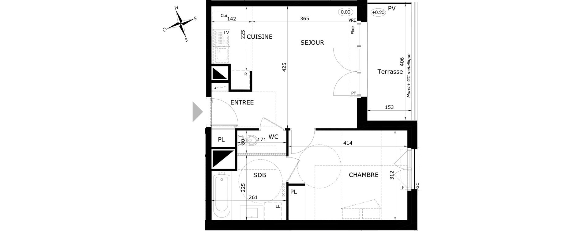 Appartement T2 de 40,95 m2 &agrave; Orl&eacute;ans Blossi&egrave;res - murlins - acacias