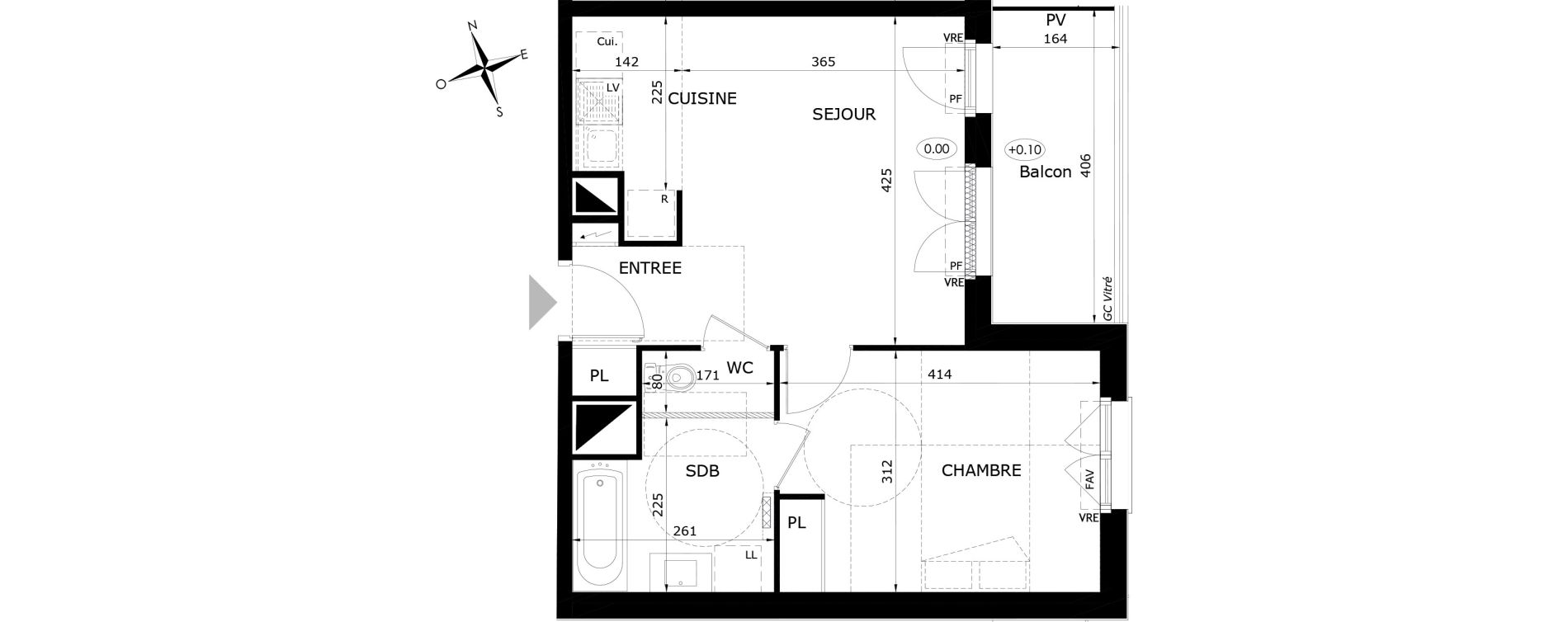 Appartement T2 de 40,95 m2 &agrave; Orl&eacute;ans Blossi&egrave;res - murlins - acacias