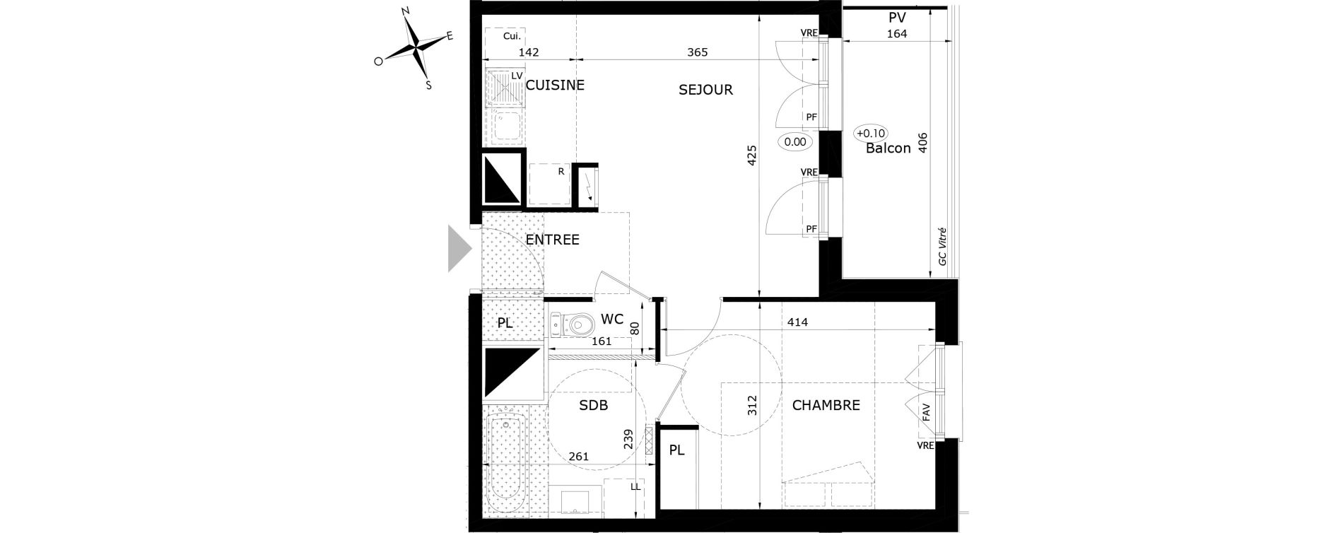Appartement T2 de 40,85 m2 &agrave; Orl&eacute;ans Blossi&egrave;res - murlins - acacias