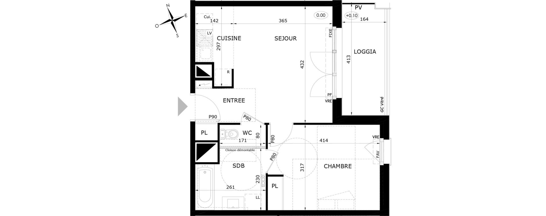 Appartement T2 de 41,55 m2 &agrave; Orl&eacute;ans Blossi&egrave;res - murlins - acacias