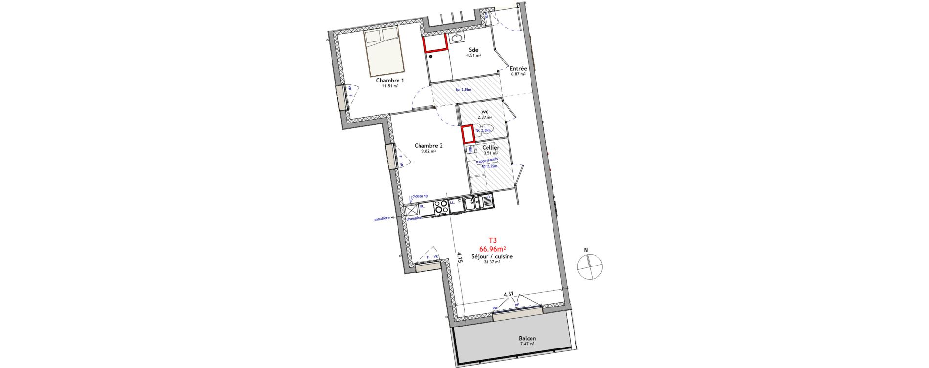 Appartement T3 de 66,96 m2 &agrave; Orl&eacute;ans Argonne - n&eacute;cotin - belneuf