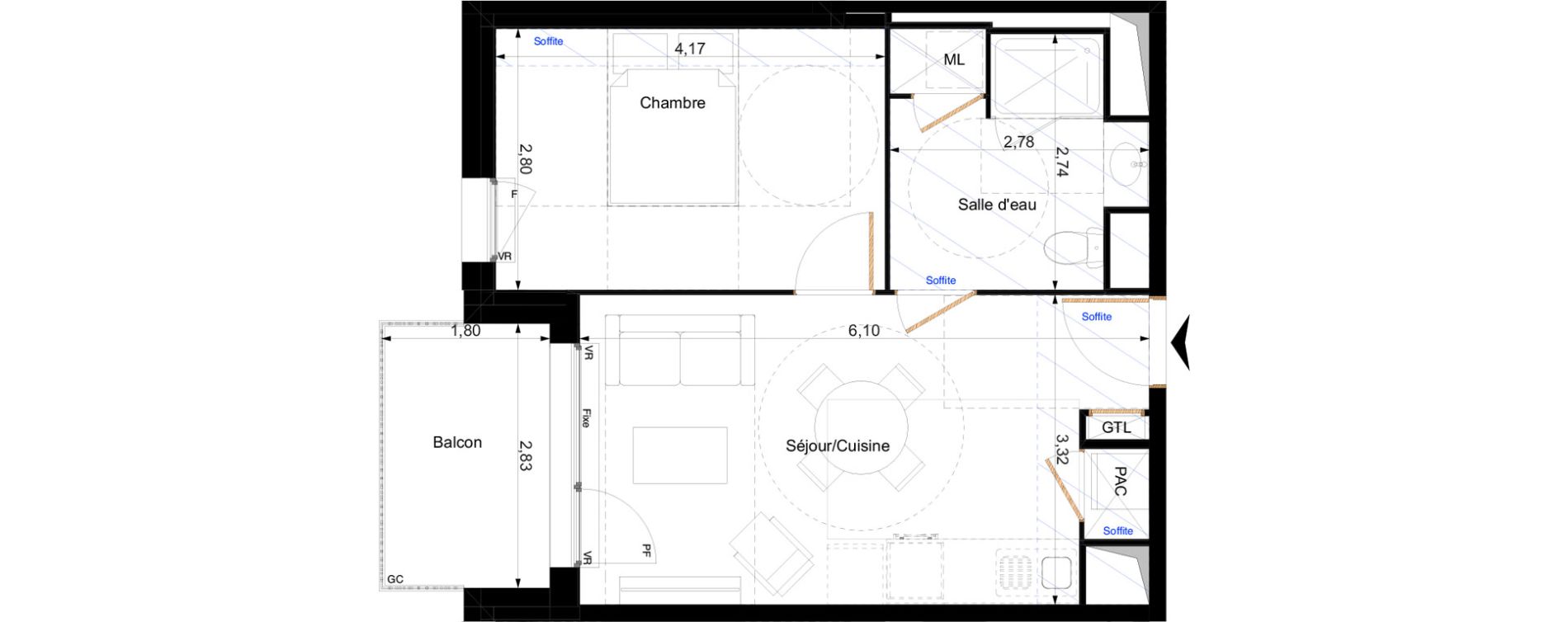 Appartement T2 de 38,26 m2 &agrave; Orl&eacute;ans Corne de cerf - guignegault