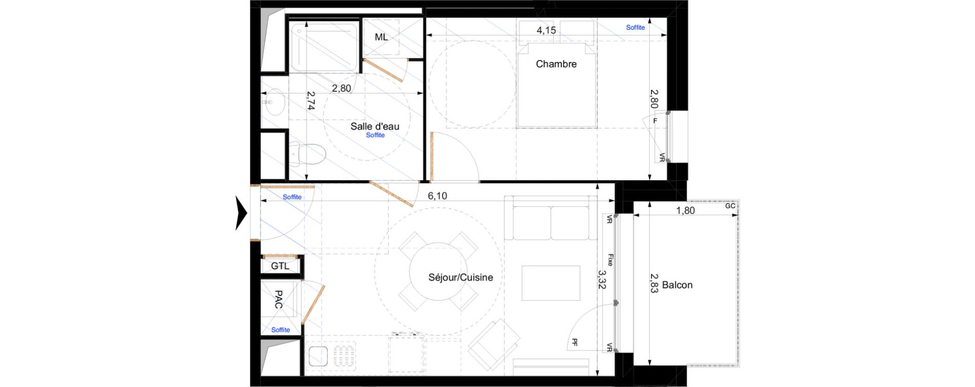 Appartement T2 de 38,26 m2 &agrave; Orl&eacute;ans Corne de cerf - guignegault