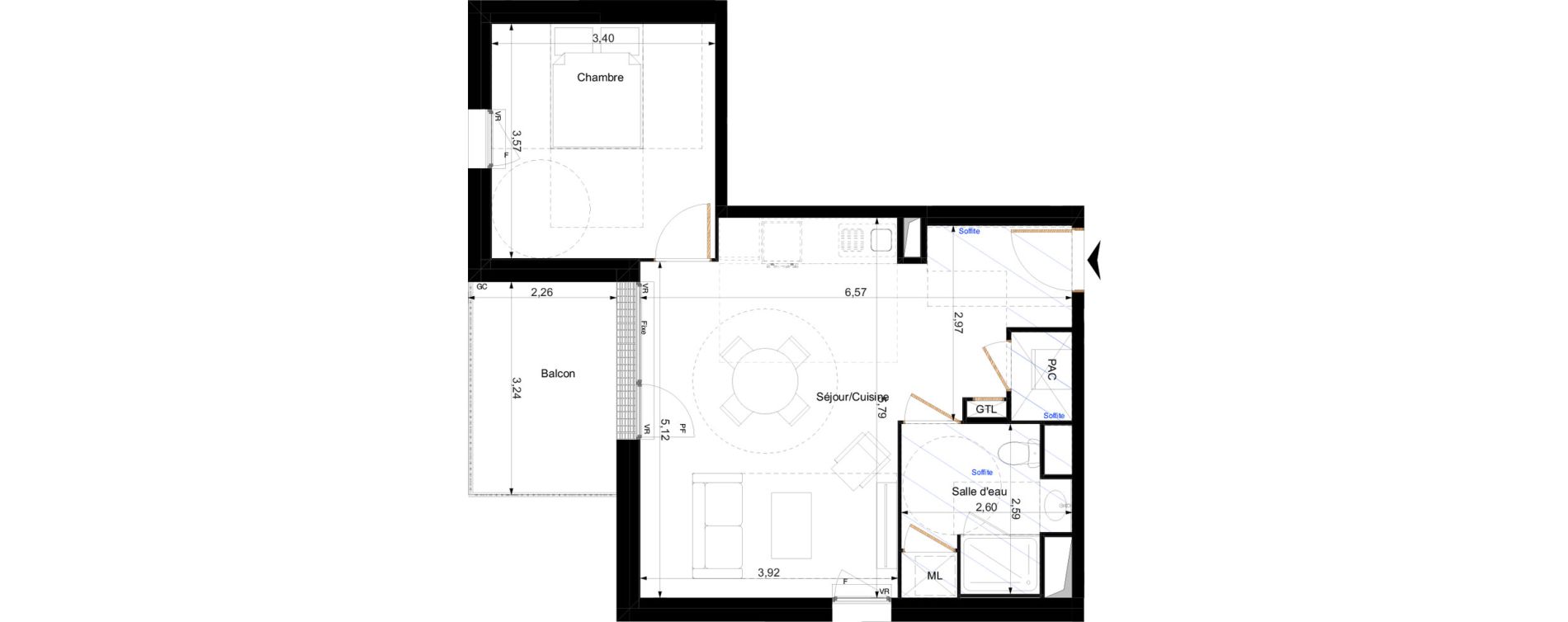 Appartement T2 de 47,60 m2 &agrave; Orl&eacute;ans Corne de cerf - guignegault