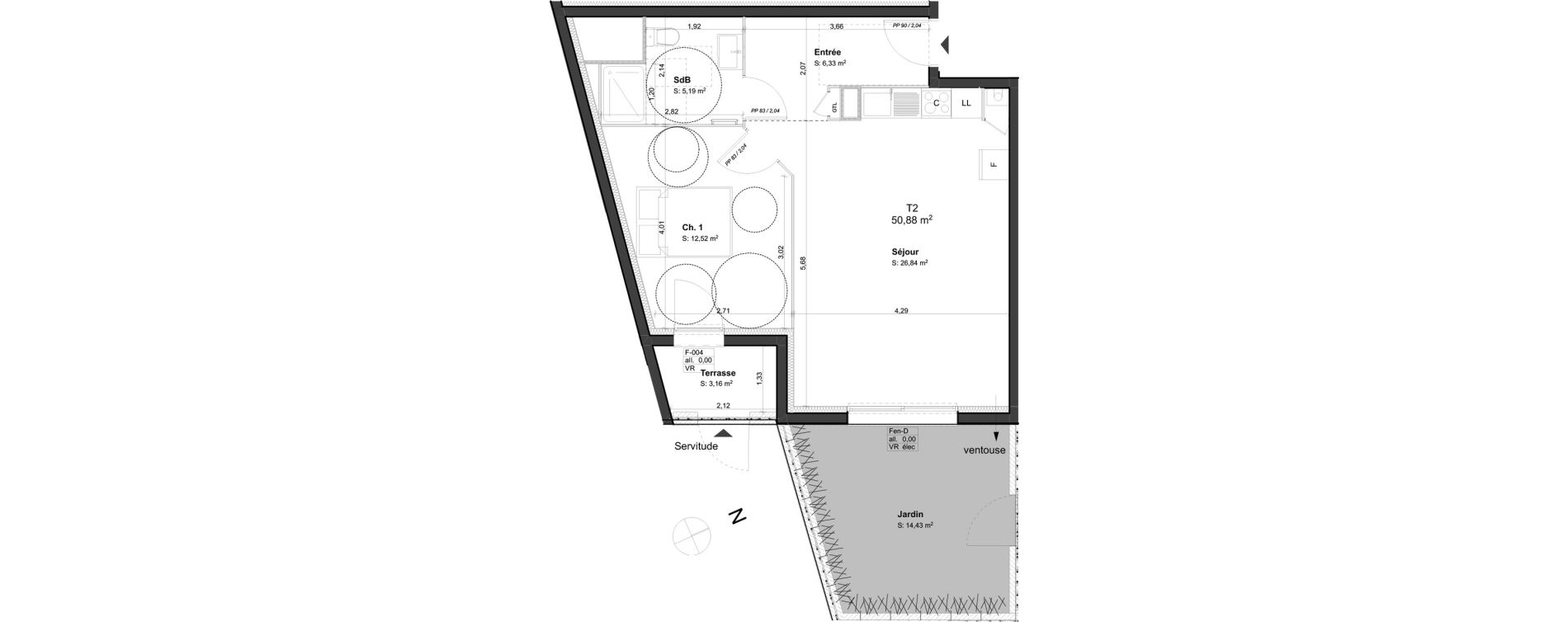 Appartement T2 de 50,88 m2 &agrave; Orl&eacute;ans Blossi&egrave;res - murlins - acacias