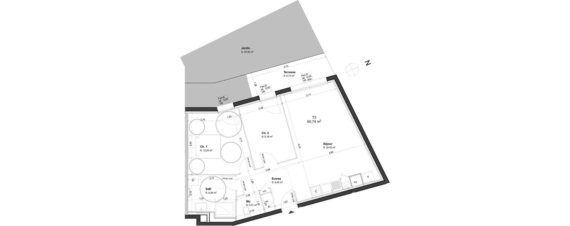Appartement T3 de 60,74 m2 &agrave; Orl&eacute;ans Blossi&egrave;res - murlins - acacias